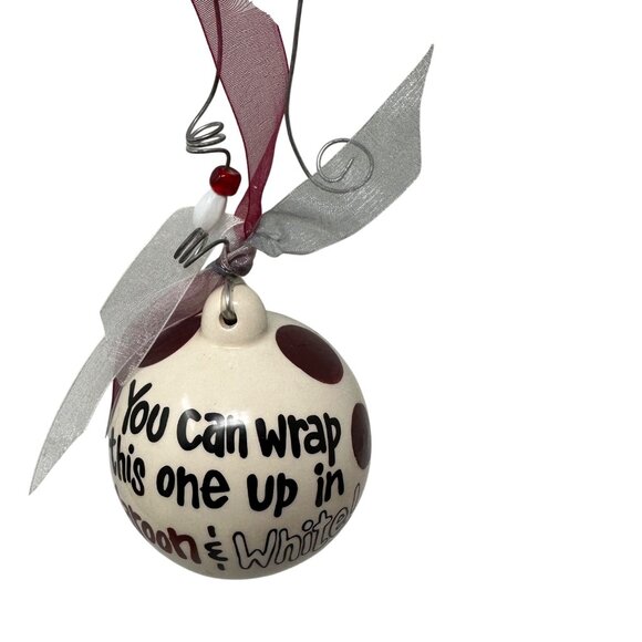 Mississippi State Bulldog Ornament Maroon White Ceramic Christmas Ball Decor - Picture 3 of 10
